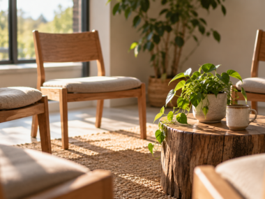 Sunlit Circle of Wooden Chairs